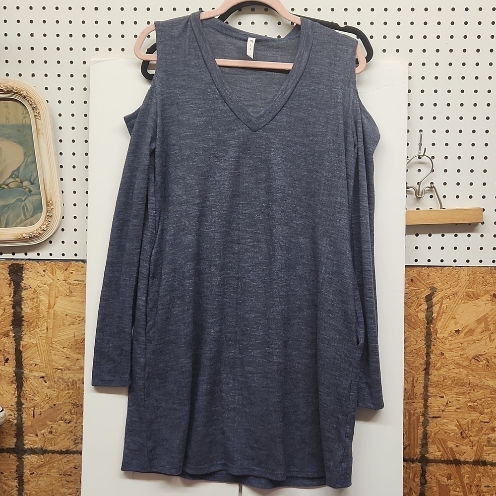 mts cold shoulder dress blue NWOT long sleeve